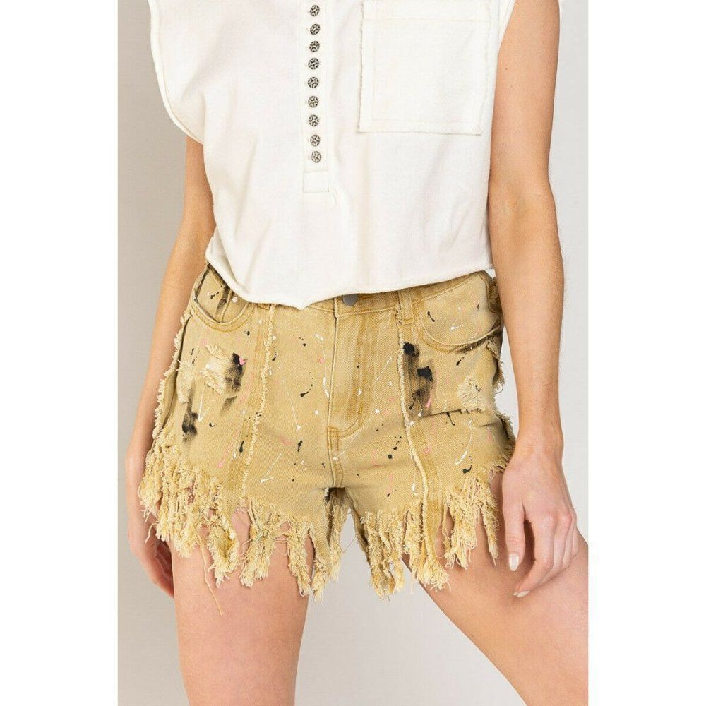 SALE! POL Clothing USA TROMBONE YELLOW Paint Splatter Summer Spring Shorts Boho